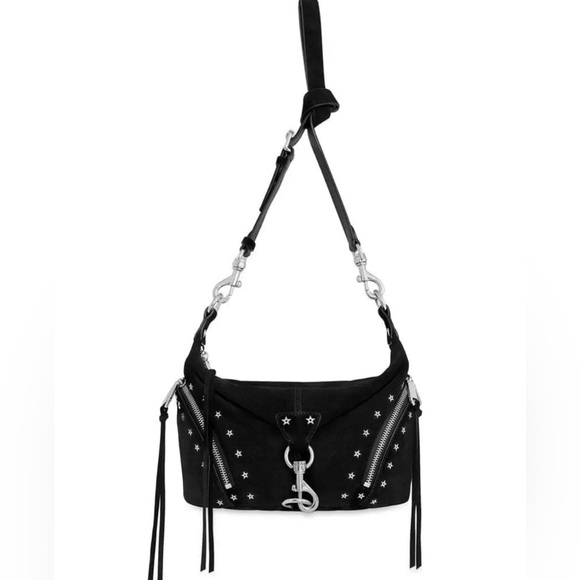 Rebecca Minkoff SMALL JULIAN CROSSBODY BAG WITH STAR STUDS Black Suede NEW NWT!